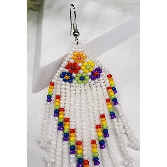 Beaded Earrings Bohemian, Beaded Drop Dangle Earrings Handmade - Picture 5 of 6